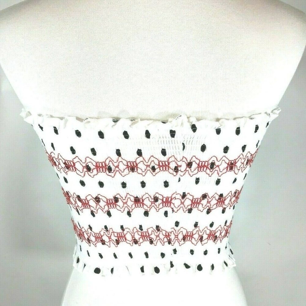 Topshop Smocked Embroidery Tube Top Sz 8,10 White - Picture 2 of 5